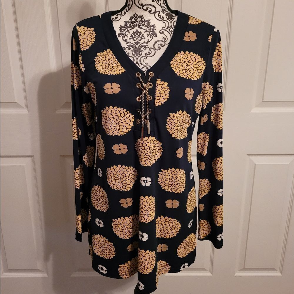 Charter Club blue‎ and yellow floral tunic top